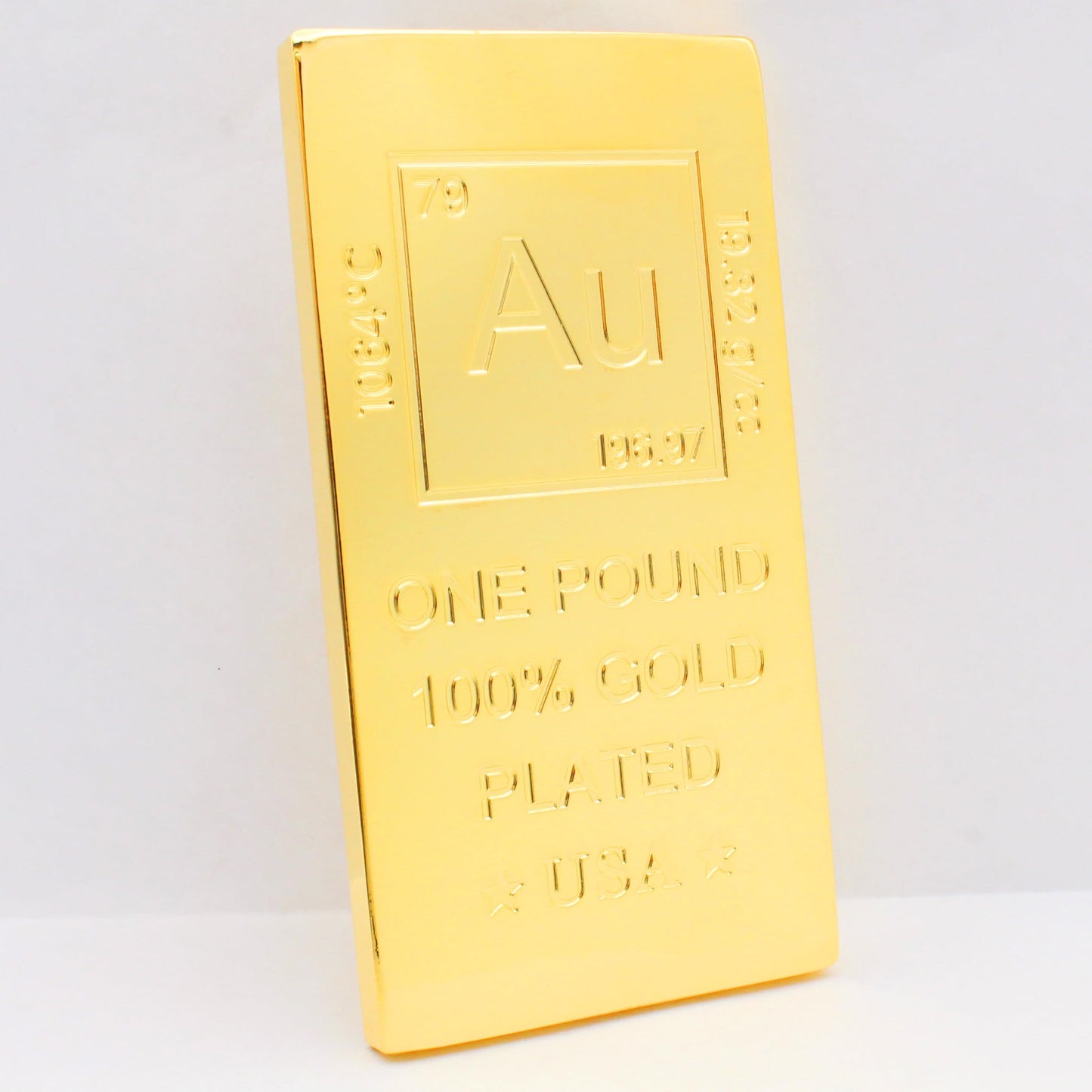 1 lb Gold Plated Bar (Flat Style) 18K Paperweight - Element Design with Certificate of Authenticity