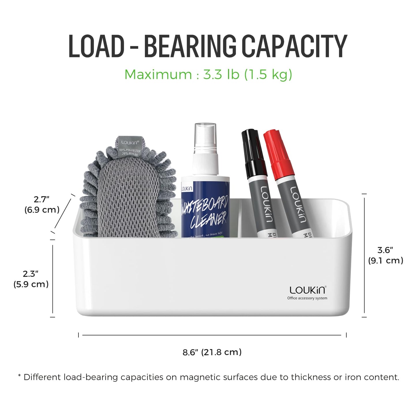 loukin Magnetic and Adhesive Marker Holder, Dry Erase Accessory Tray, Magnetic Storage Organizer for Whiteboard, Glass or Refrigerators 2 Pack(White)