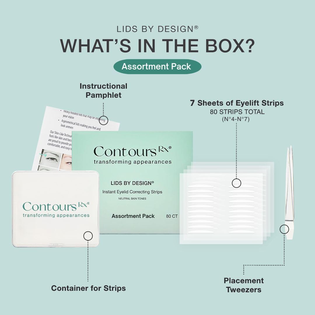Contours Rx Lids by Design – 4mm - 7mm Assortment Pack, Eyelid Lift Strips for Dramatic Lift on Hooded, Droopy Eyelids – Medical-Grade, Anti-Aging, Non-Surgical Eye Tape - 160ct