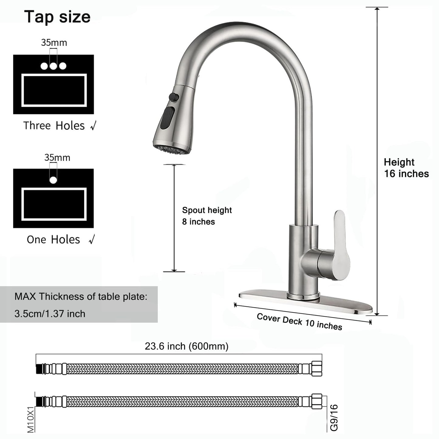 LKUWEE Kitchen Faucet, Stainless Steel 360° Swivel Kitchen Sink Faucets, Hot and Cold Water Kitchen Tap Pullout Sink Faucet with 2 Hoses, Brushed Nickel