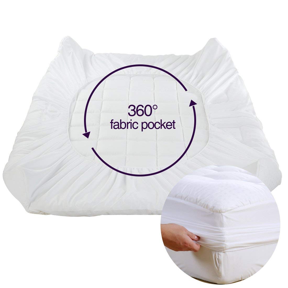 EASELAND Queen Size Cooling Mattress Pad Pillow Top Mattress Cover Quilted Fitted Mattress Protector Cotton Top Stretches up 8-21" Deep Pocket Mattress Topper (60x80 inch, White)