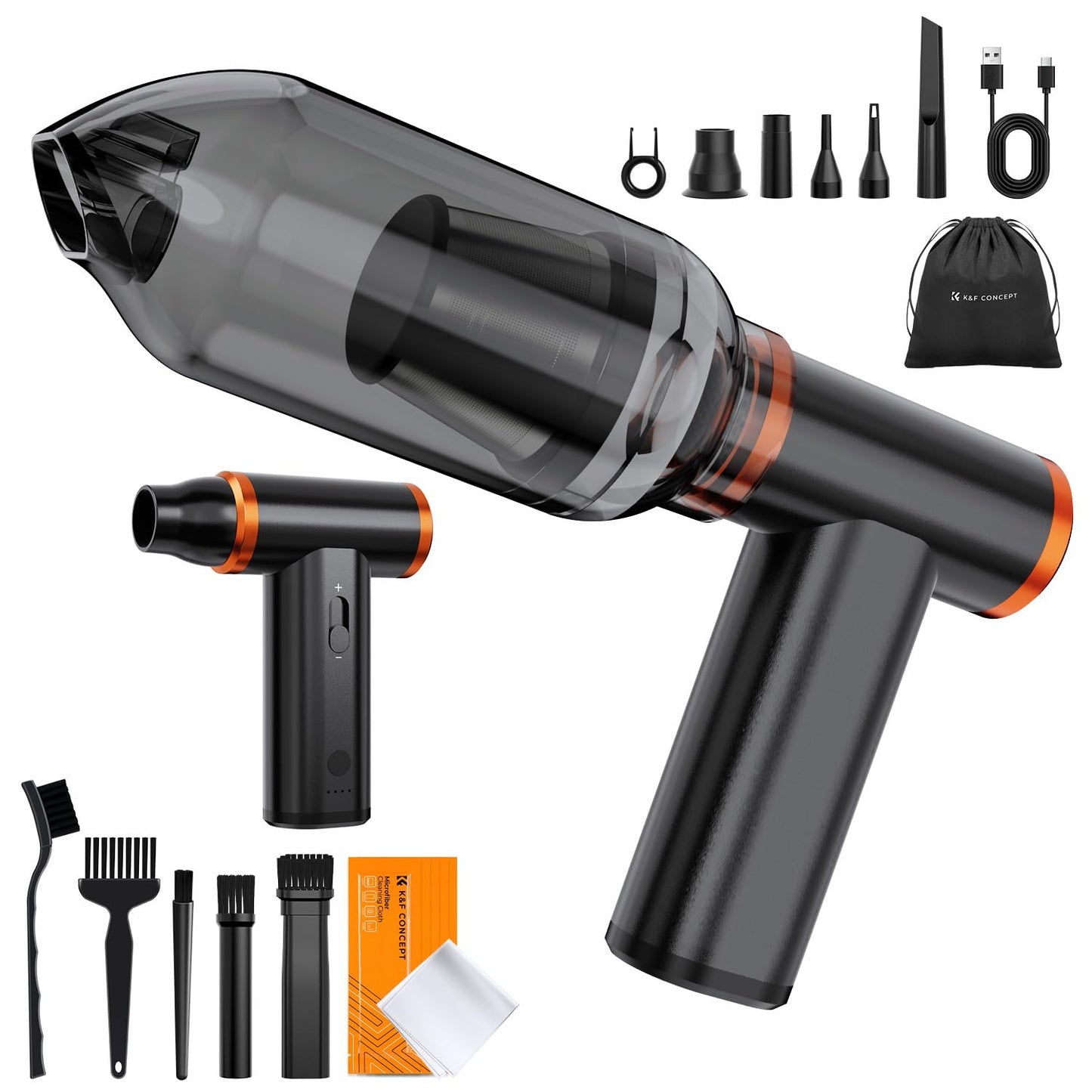 K&F CONCEPT 2-in-1 Compressed Air Duster 300000RPM, Turbo Jet Air Blower Vacuum Cleaner | Aluminum Alloy Housing | Strong Wind | 9 Nozzles | for Cleaning PC, Keyboard, Car, Home,Outdoor