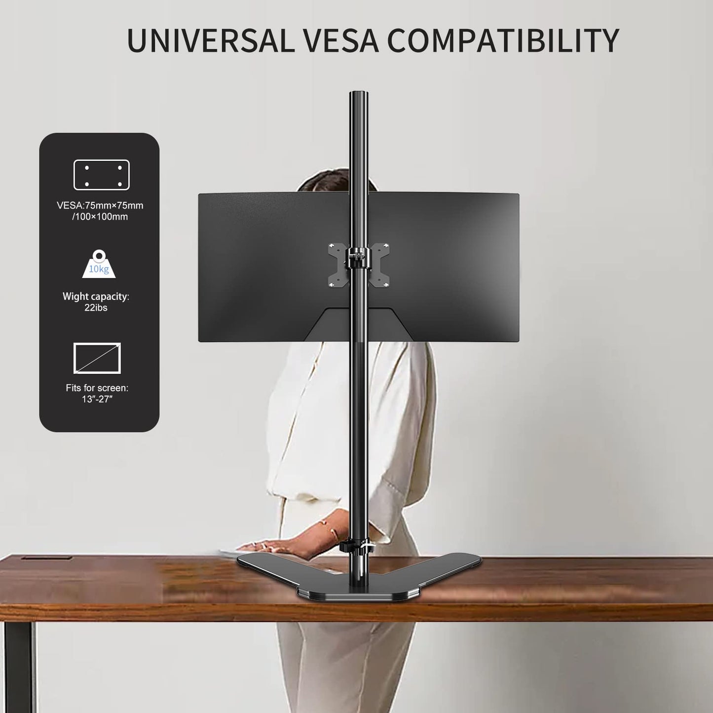 Pholiten Extra Tall Monitor Stand with 47inch Pole，Floor Monitor Stand, Free-Standing Monitor Desk Mount Support 13 to 27 inch Screen,20lbs,Heavy-Duty Fully Adjustable Arms with Max VESA 100x100mm