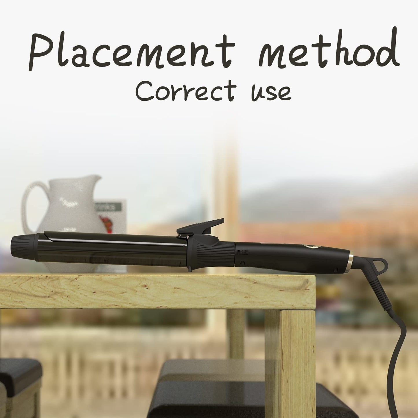 1 1/4 Inch Curling Iron with Clipped Tourmaline Ceramic Barrel Professional Hair Curler up to 450°F Dual Voltage for Traveling 60 Mins Auto Off Suit for Different Hairstyle (Black, 1.25 Inch)