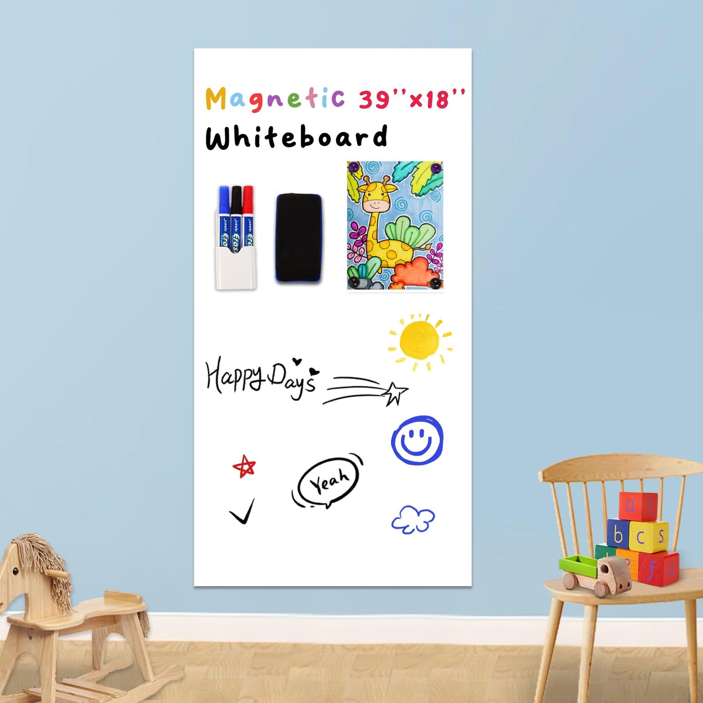 YOUNGJQ Magnetic Whiteboard Contact Paper for Wall, 39" x 18" (100x45 cm), Self-Adhesive Dry Erase Sheet – Ideal for Home, Office, Study or Creative Space