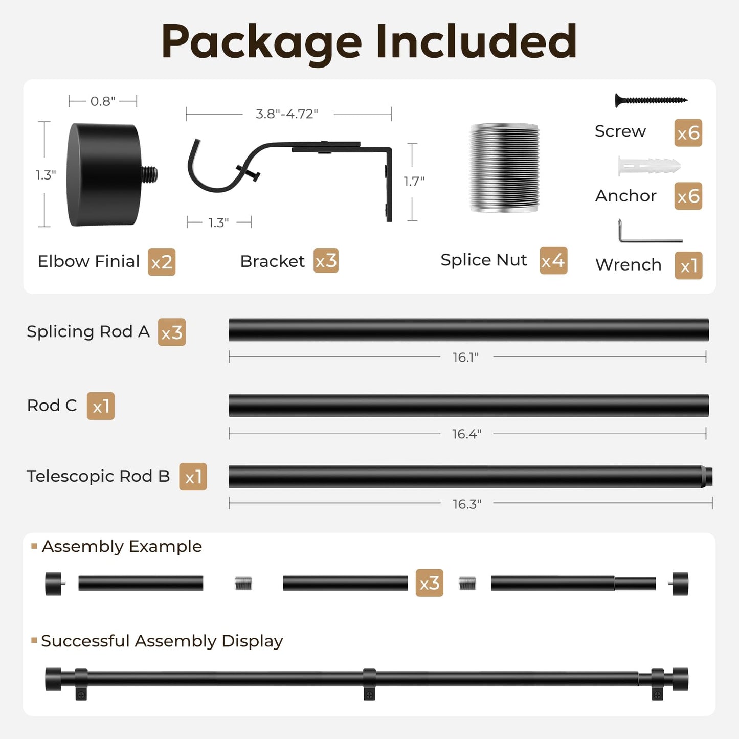 Zeerobee Curtain Rods for Windows 48 to 84, 1 Inch Black Heavy Duty Drapery Rods with Adjustable Length, Outdoor Modern Curtain Pole with Simple End Caps, 32"-86", Black
