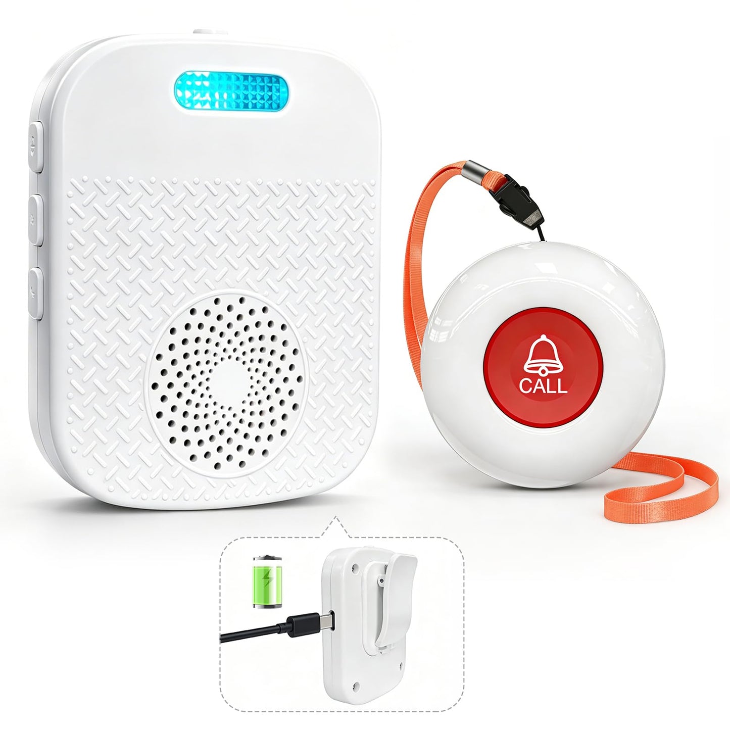 DAYTECH Wireless Caregiver Pager Emergency Call Button for Seniors Portable Call Bell with 500Ft+ Range and Vibration Alert, 1 Rechargeable Receiver 1 Alert Button