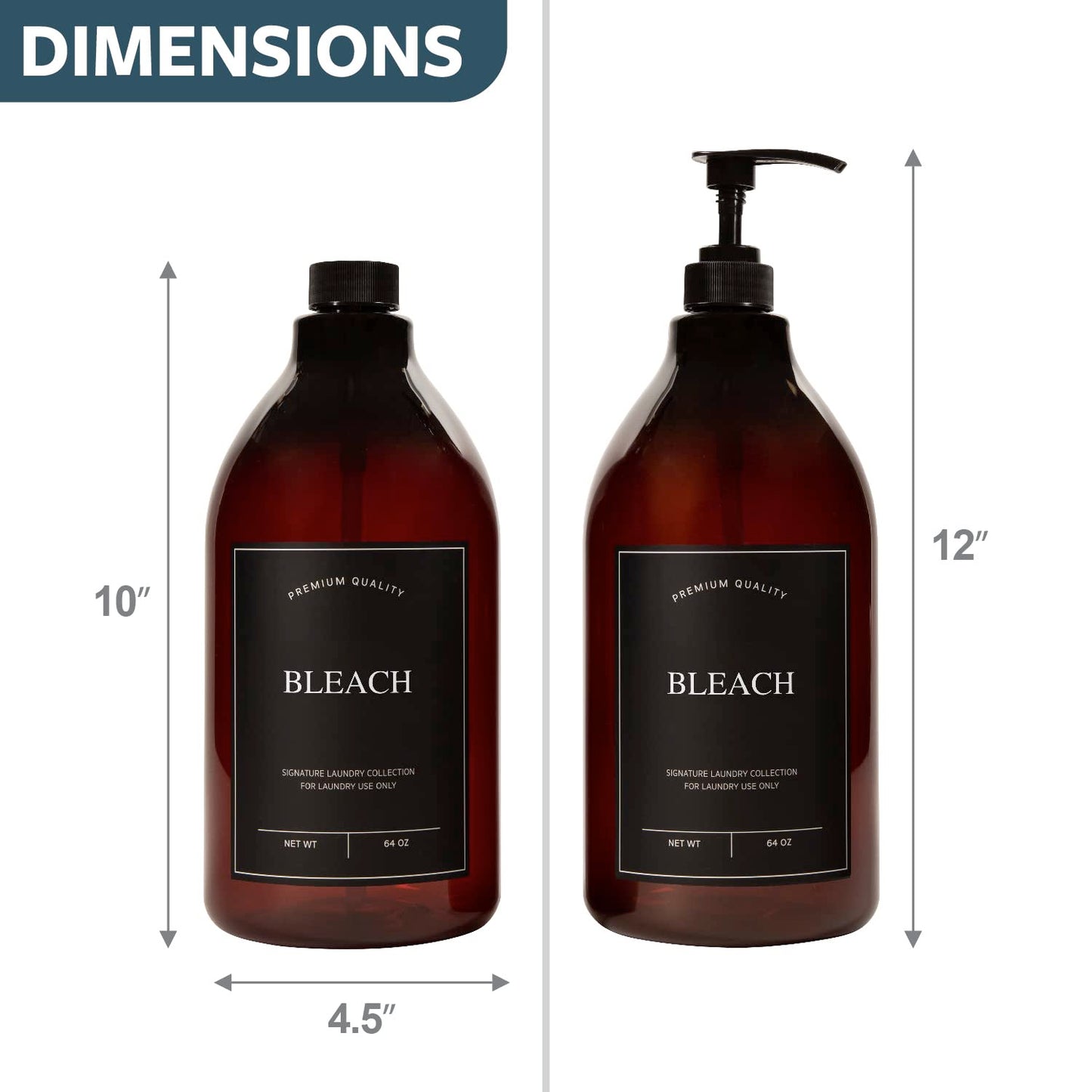Calindiana Modern Farmhouse Bleach Liquid Laundry Detergent Dispenser for Laundry Room Decor and Organization, PET Plastic Landry Soap Containers with Water Resistant Label, Amber 64oz