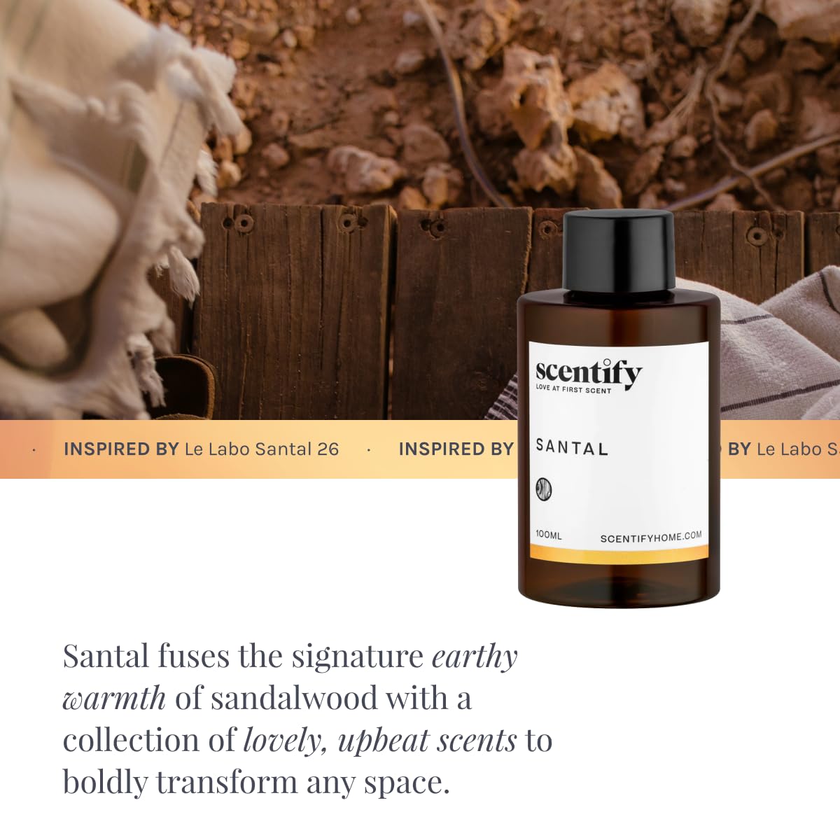 Scentify Santal Aroma Oil Refill Scent for Oil Diffusers - Iris, Amber, Sandalwood, Cedar Scents - Luxurious Relaxing Aromatherapy Diffuser Fragrance 100ml, 3.38 oz