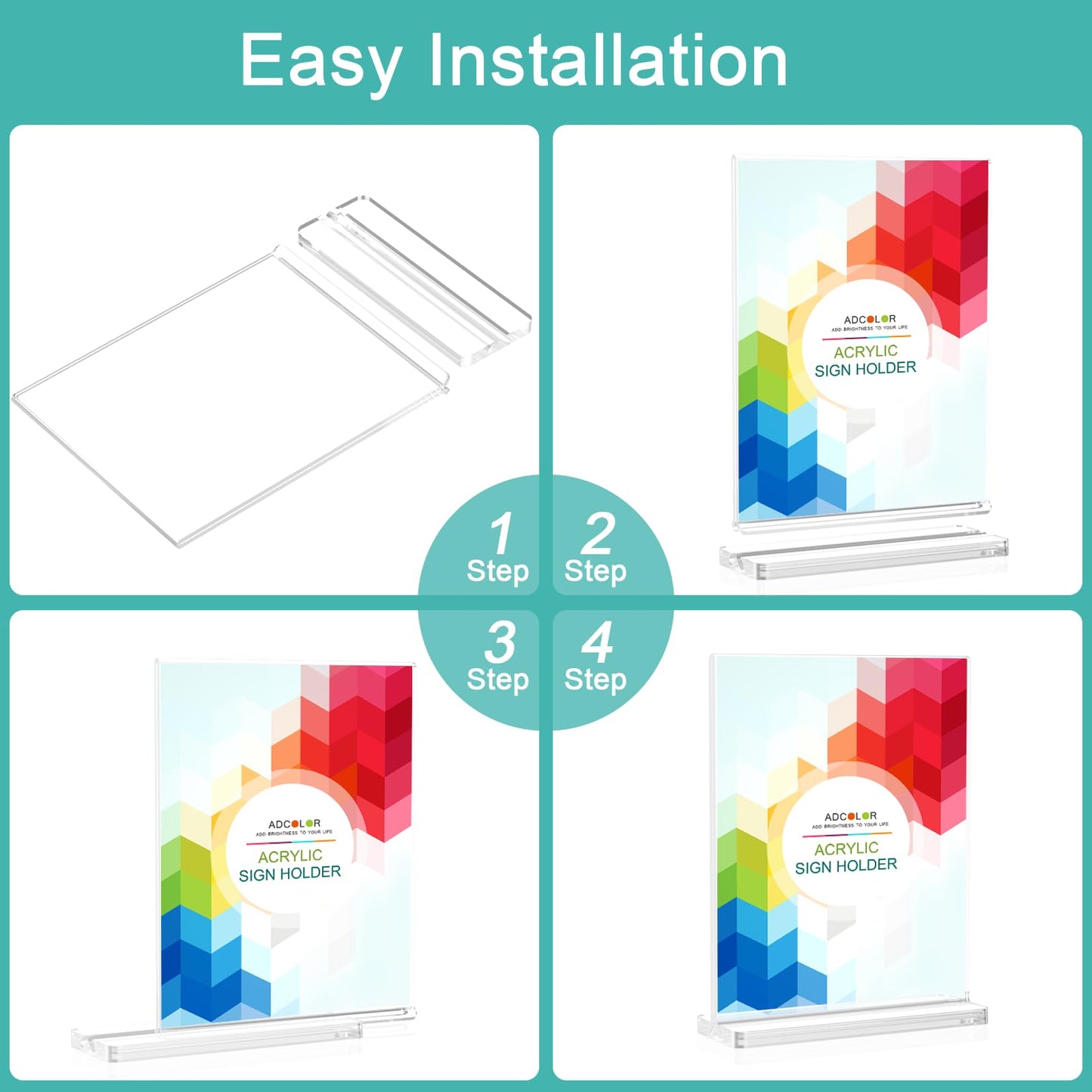 ADColor Acrylic Sign Holder 8.5x11 Vertical - 6 Pack Double Sided Flyer Brochure Document Display Stand Clear Plastic Table Menu Signs Paper Holder for Desk Picture Frame, Office, Store, Restaurant, Show Fair