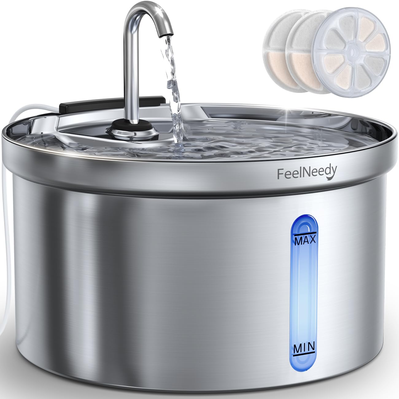Cat Water Fountain Stainless Steel, FEELNEEDY 118oz/3.5L Pet Water Fountain Indoor, Cat Fountain,Dog Water Fountain,Cat Drinking Water Fountain with 3 Filters Replacement (FN-W08)