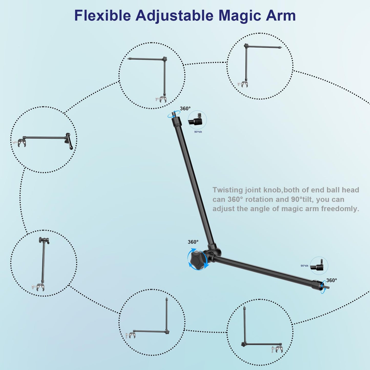Mippko Microphone Stand Holder,21.5" Long Flexible Adjustable Magic Arm Super Crab Clamp Mic Clip 3/8"-16 to 5/8"-27 Adapter Mount,Compatible with Shure/Fifine /AT2020 /Pyle/Blue Snowball/Razer