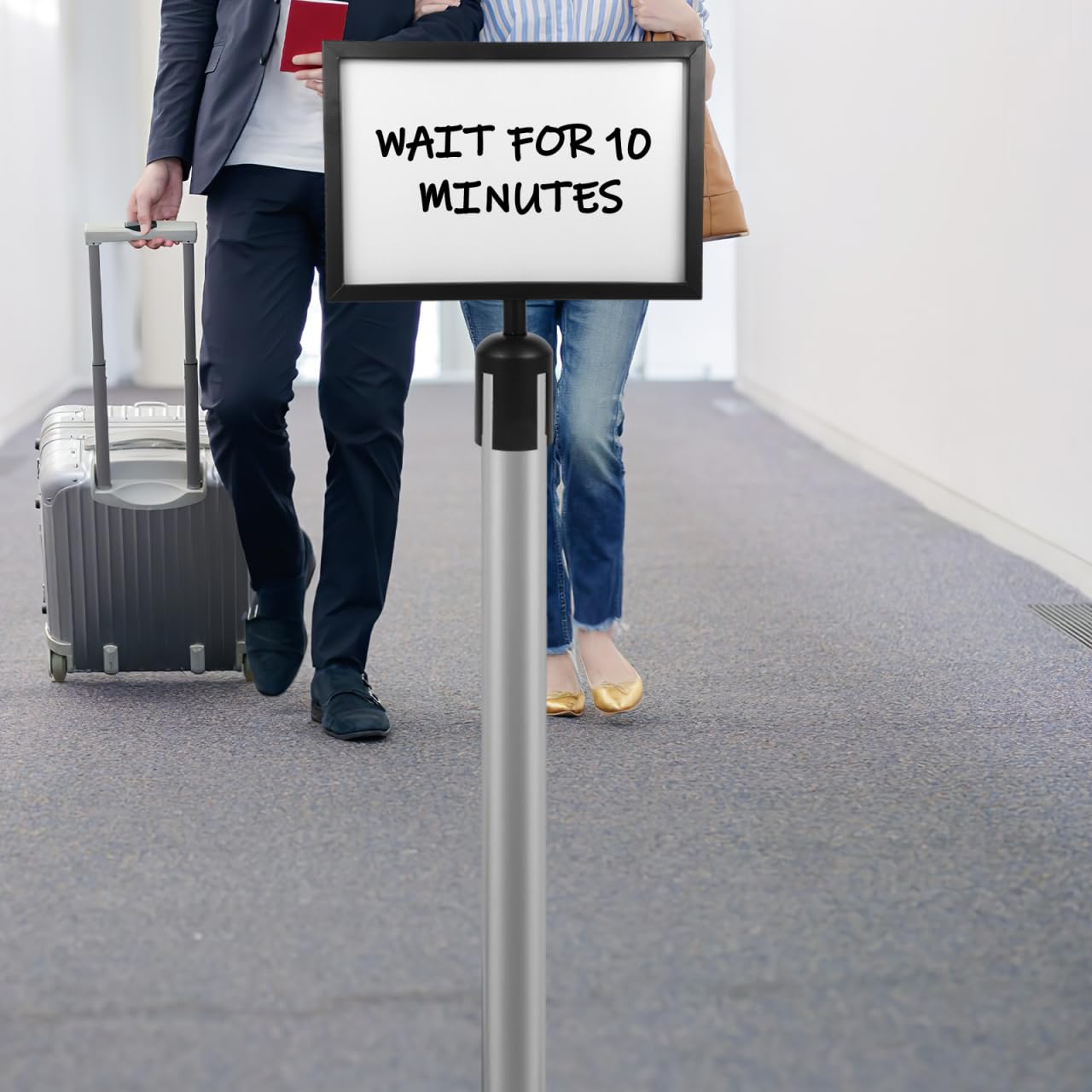 DIYEAH Stainless Steel Stanchion Sign Holder 12.6x12" | Black Queue Column Frame for Crowd Control Barrier | Stantion Topper for Retractable Belt Safety Poles
