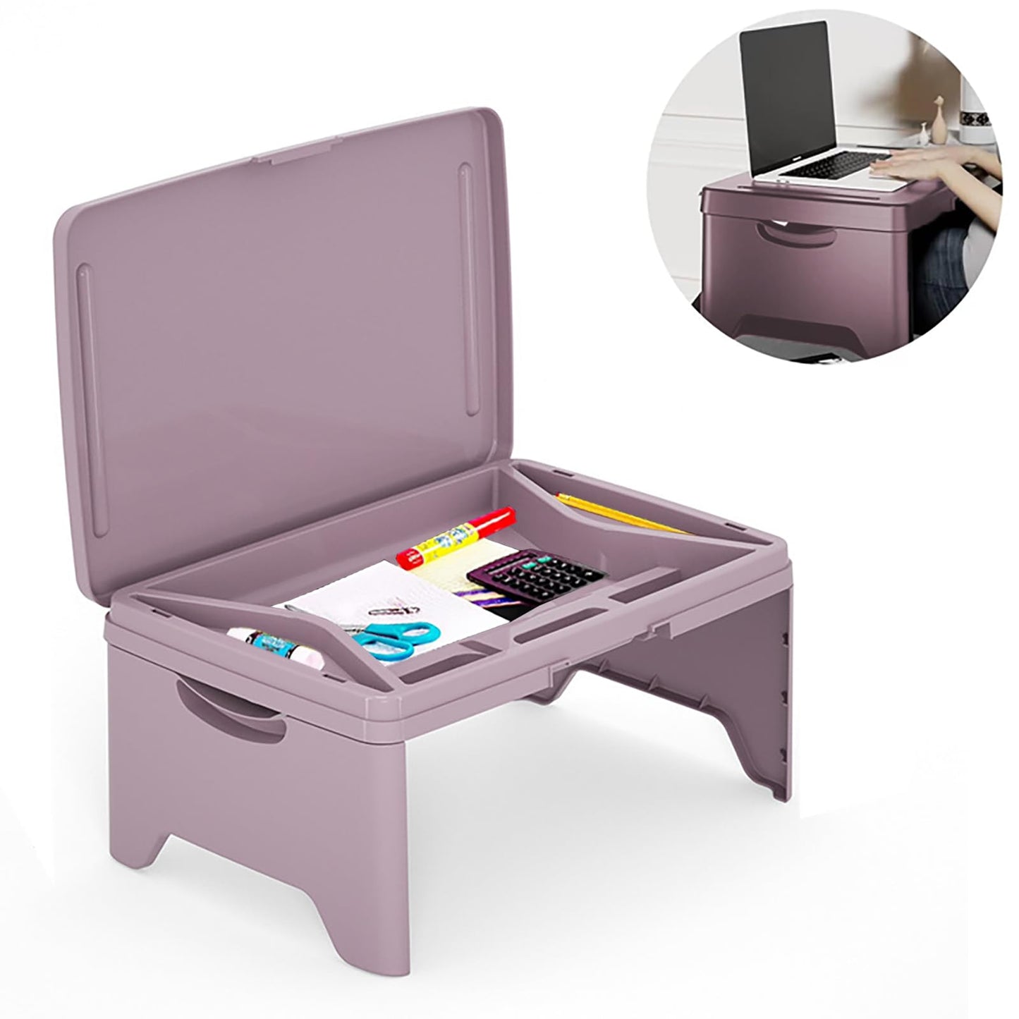 Tlingsd Folding Lap Desk for Bed with Compartments Storage Pocket,Color Foldable Laptop Table for Children's Activities,Bed Desk,Laptop Desk, Breakfast Table, Bed Table, Serving Tray (Purple)