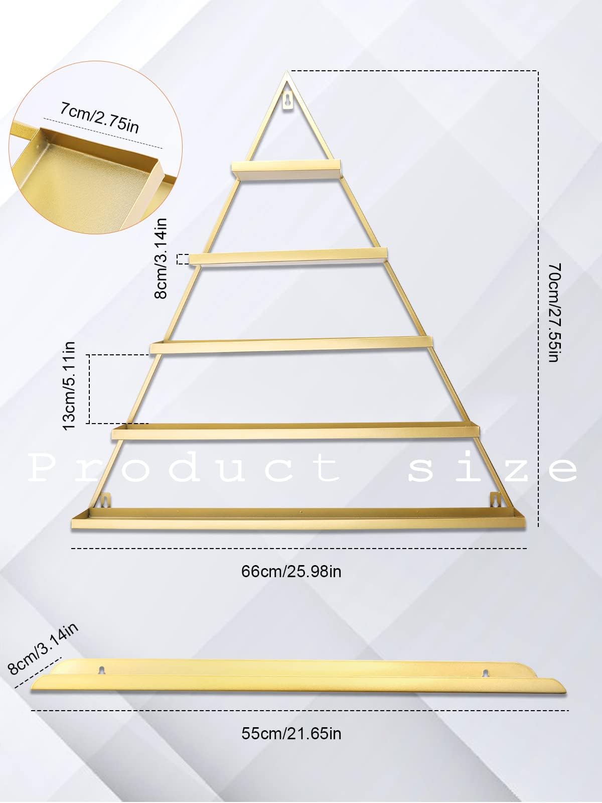 EBANKU 6PCS Nail Polish Racks 5 Tiers Nail Polish Shelf for Wall Triangular Display Rack Cosmetic Display Cases Lipstick Perfume Wall Shelf Essential Oil Organizers for Home Spa Nail Salon Shop(Gold)