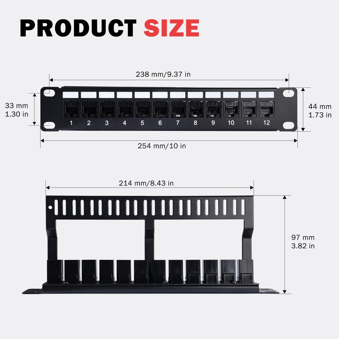 GeeekPi 12-Port Cat6 Patch Panel, 10 inch 1U Rack Mount Modular Panel with Keystone Coupler & Cable Management for DeskPi RackMate T1/T0/T2/T0 Plus/T1 Plus/TL1 10" Width Server Rack & Network Cabinet