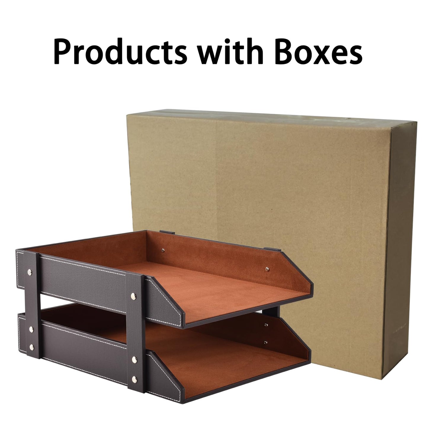 Leather Desk File Supply Organizer,Stackable Office File Document Tray for Files, Folder, Stationery, Magazine, Newspaper, Mail, Home Sundries Desktop Organization Holder,Coffee