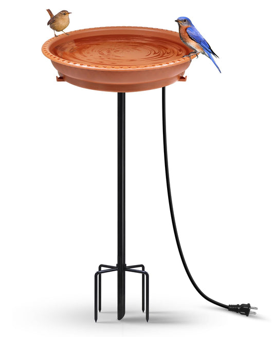 BIRD WISH Heated Bird Bath, Stable 5-Prong Metal Base Thermostat Control Weather Resistance All Seasons Available 75W Heated Bird Baths for Outdoors for Winter Garden Yard Patio Lawn, Terracotta