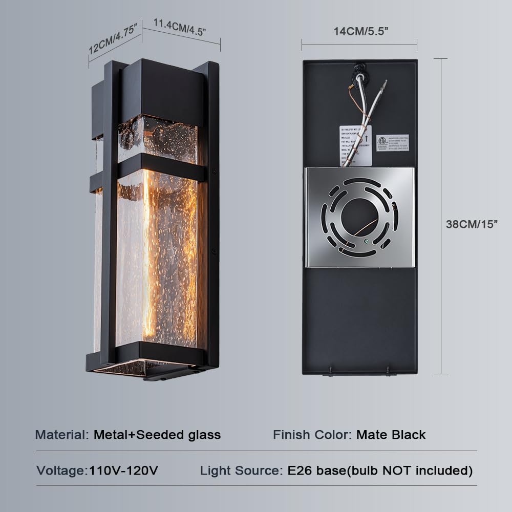 OUPAVOCS Modern Outdoor Wall Sconce, Black Exterior Porch wall Lights wall Mount with Bubble Glass, Patio Lighting Fixtures with E26 Socket for House, Garage