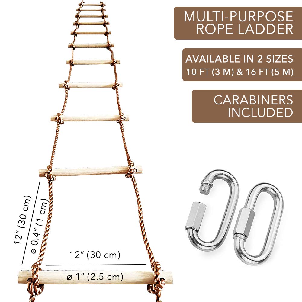 ISOP Swedish Wall Rope Ladder 6.5ft (2m) - Climbing Rope Ladder for Kids | Tree Ladders Play Equipment | Wooden Ladders with Spring Hooks | Playground Accessories | Kids Climbing Toys for Backyard