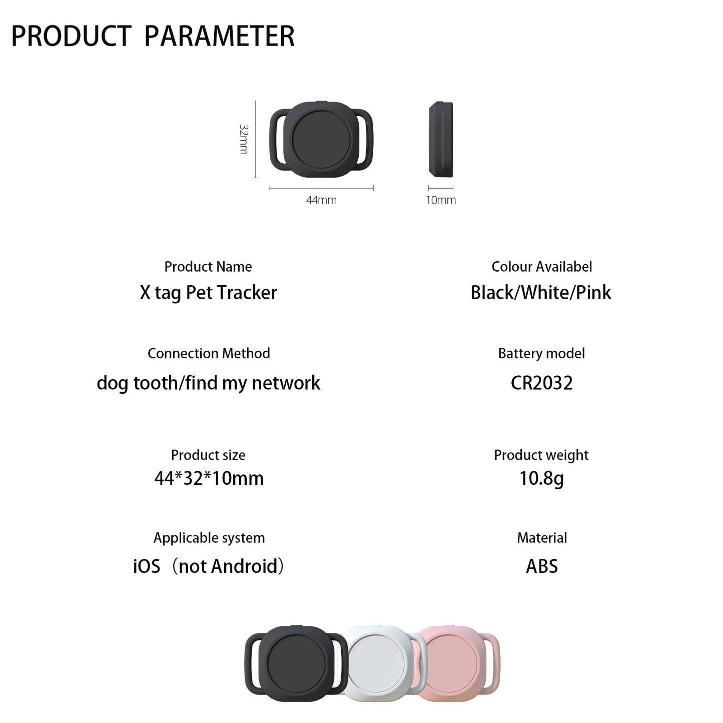 Smart Pet Tracker with Collar Holder – Lightweight 10g Pet Location Tracker for Dogs and Cats, Long Battery Life, No Monthly Fee, Bluetooth & Find My Compatibility, Waterproof, Safe & Durable (Black)