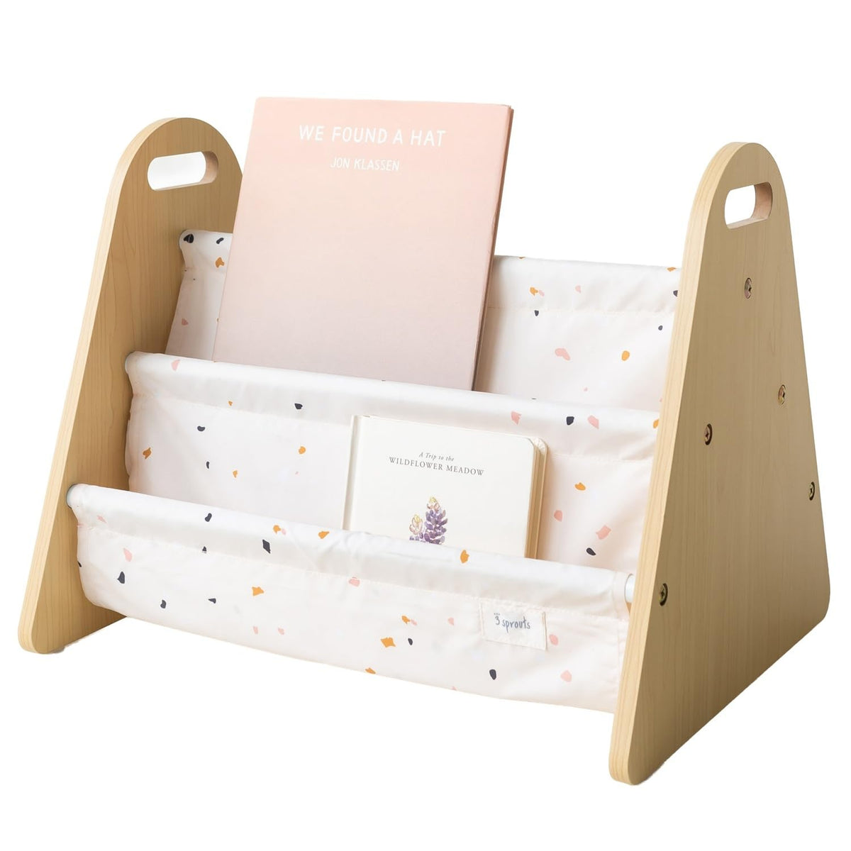 3 Sprouts Kids Portable Bookshelf - Double Sided Toddler Bookshelf for Children - Baby Book Shelf - Toddler Montessori Book Shelf - Small Nursery Bookcase Kids - Bibliotheque Enfant - Terrazzo Cream