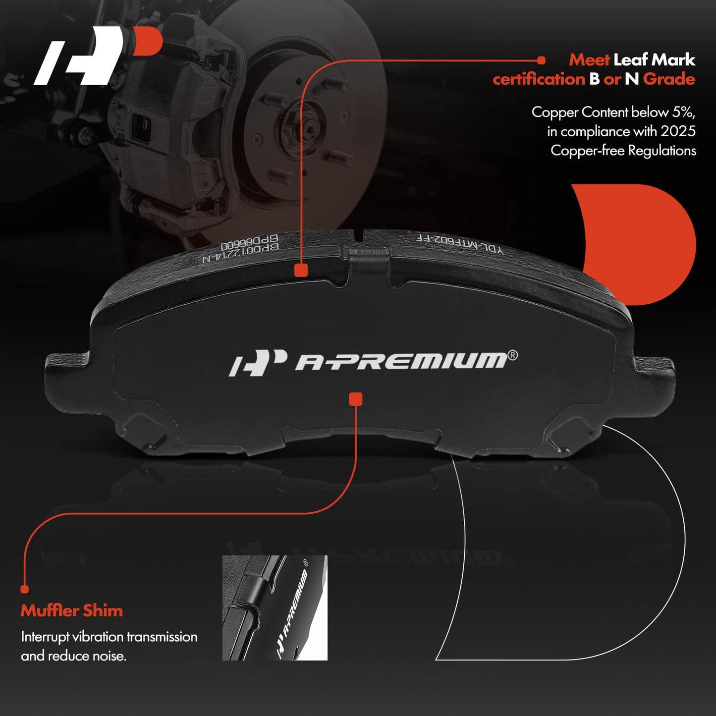A-Premium Front Ceramic Disc Brake Pads Set Compatible with Select Chrysler, Dodge, Jeep and Mitsubishi Models - 200, Sebring, Avenger, Caliber, Stratus, Compass, Patriot, Eclipse, Galant, Lancer, RVR