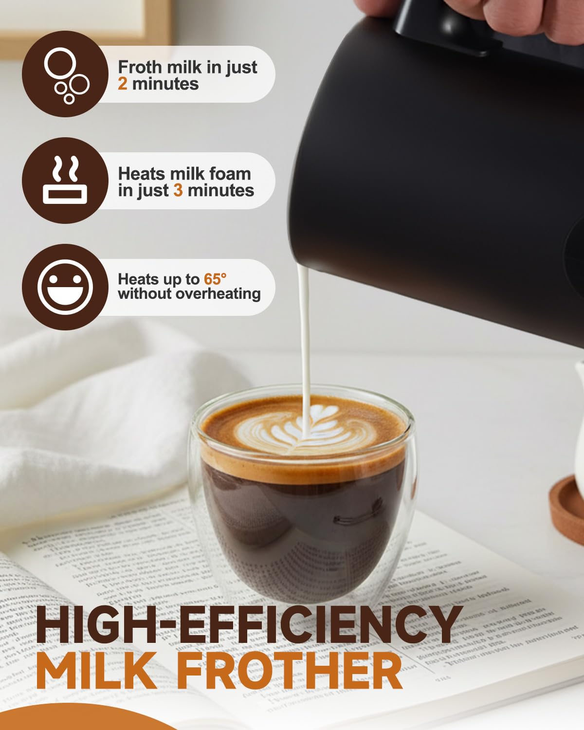 Electric Milk Frother, 4-in-1 Magnetic Milk Steamer and Hot/Cold Foam Maker, 11.8oz/350ml Automatic Milk Warmer for Coffee, Latte, Cappuccino, Macchiato, Hot Chocolate, Silent Operation