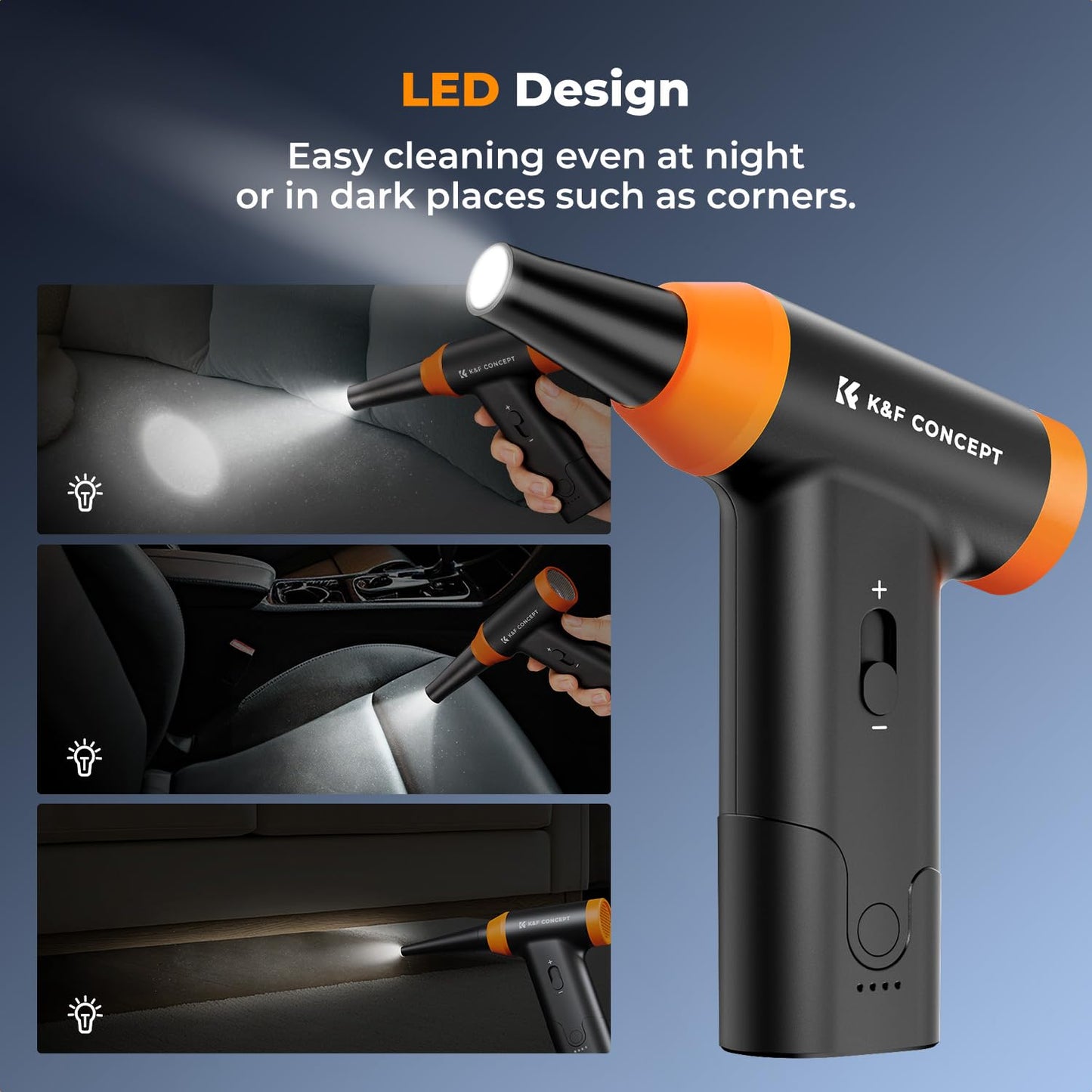 K&F CONCEPT 2-in-1 Compressed Air Duster with LED Light, 150000RPM Air Blower with Vacuum Cleaner, Speed Adjustable Rechargeable Compressed Air for PC Laptop Computers Keyboard Car Outdoors