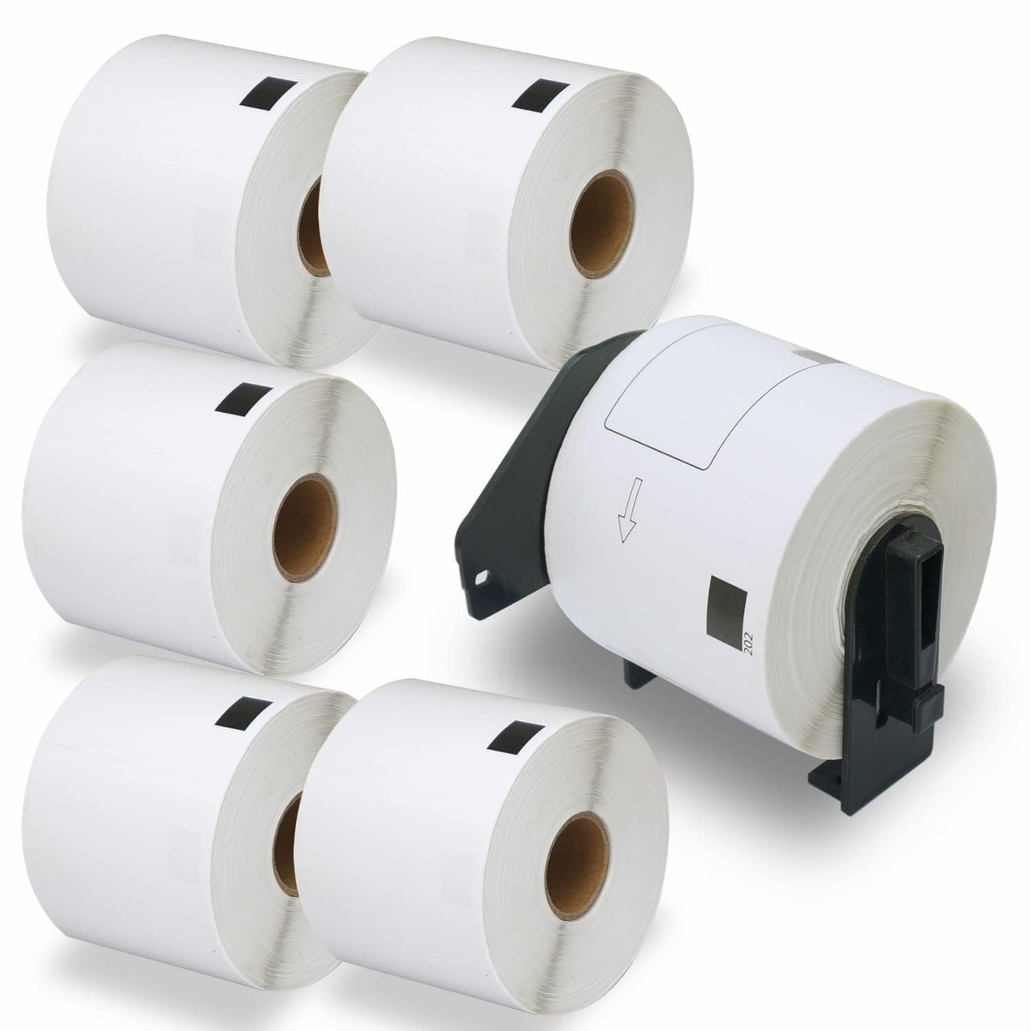 BETCKEY - Compatible Shipping Labels Replacement for Brother DK-1202 (2.4" x 3.9"), Use with Brother QL Label Printers [6 Rolls + 1 Reusable Cartridge]