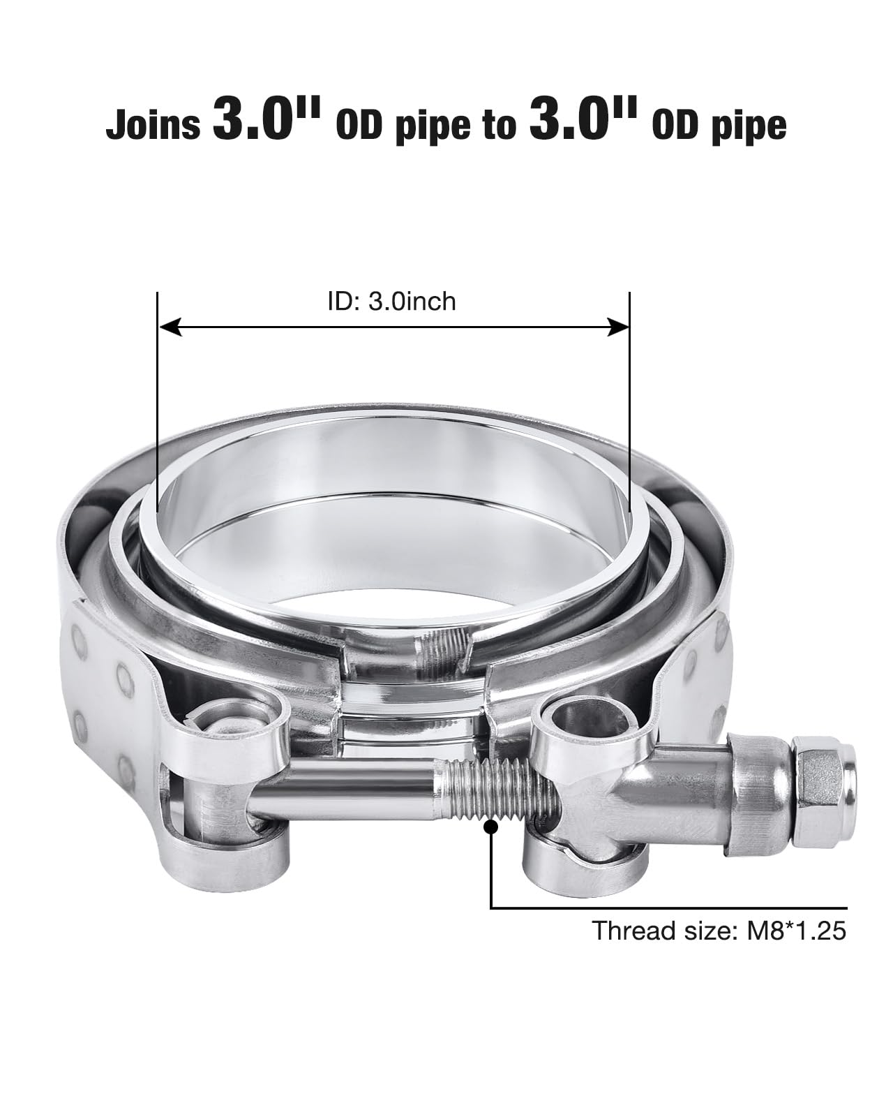 EVIL ENERGY 3.0 Inch V Band Clamp with Flange Male Female Stainless Steel 2Pcs, 3.0inch- 2pcs
