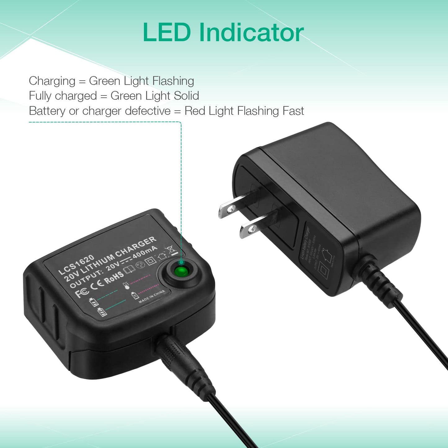 FirstPower 3000mAh 20V Battery and Charger Compatible with Black and Decker 20V Tools Replace for LBXR20 LBXR20-OPE LB20 LBX20 LBX4020 Battery and LCS1620 20V Battery Charger