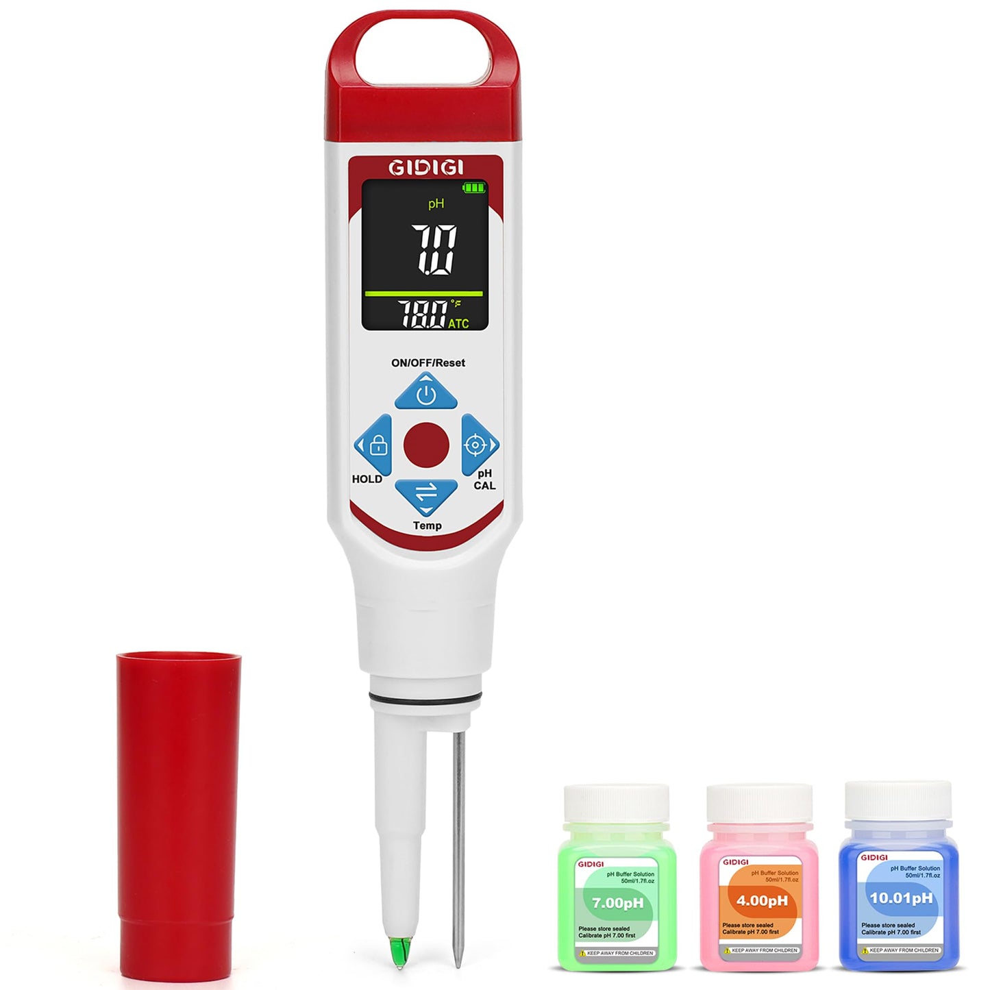 GIDIGI Digital pH Meter for Food Professional pH Meter for Fermentation with pH Calibration Kits (4.00/7.00/10.01) Spear Tip pH Food Tester Probe for Cheese Sourdough pH Test Strips for Food Acidity