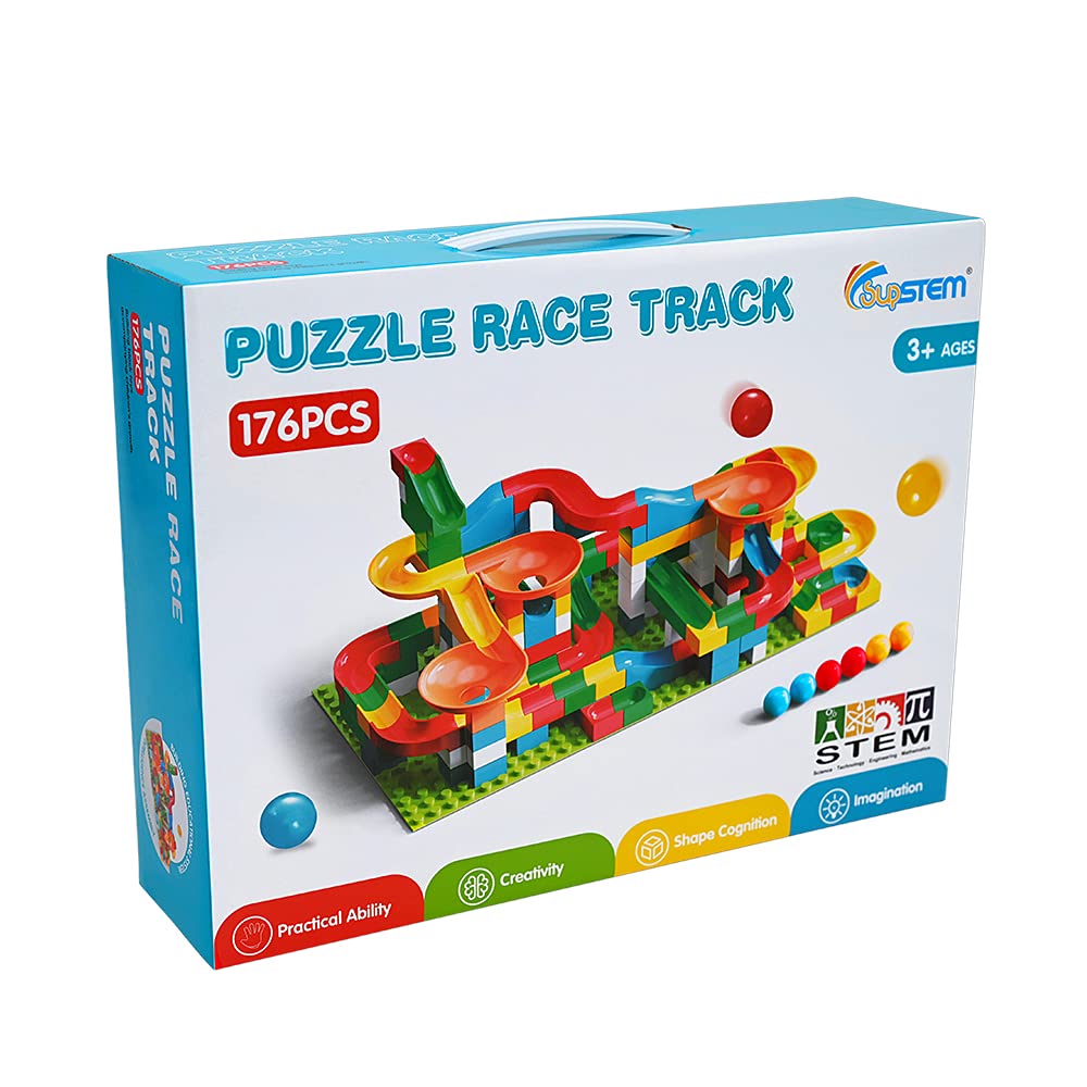 176 PCS Marble Run Building Set for Kids, STEM Educational Marble Maze Toy, Creative Track Construction Blocks, Fun Gift for Boys & Girls Ages 3-10