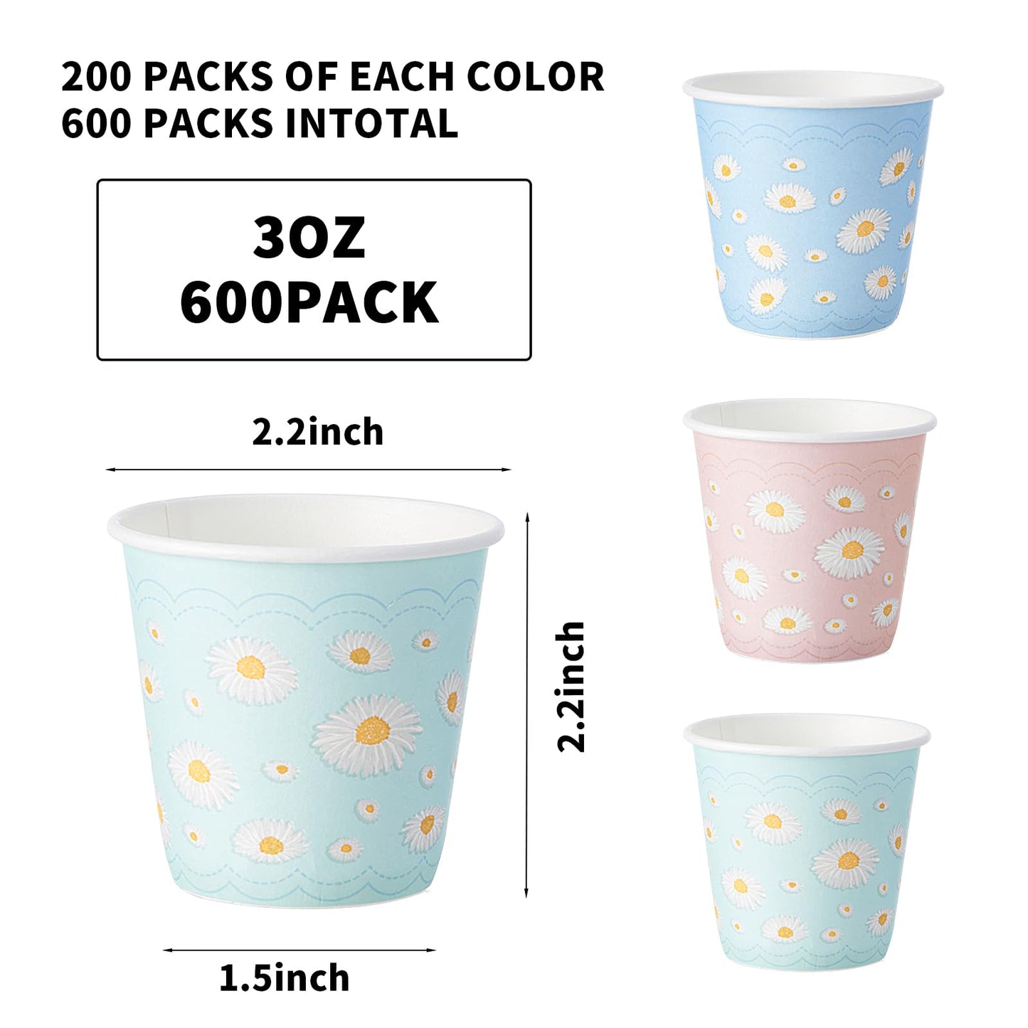 Tamone 600 Pack 3 oz Paper Daisy Design Pink & Blue Bathroom Cups, Disposable Mouthwash Cups for Home, Party, Picnic, BBQ, Travel