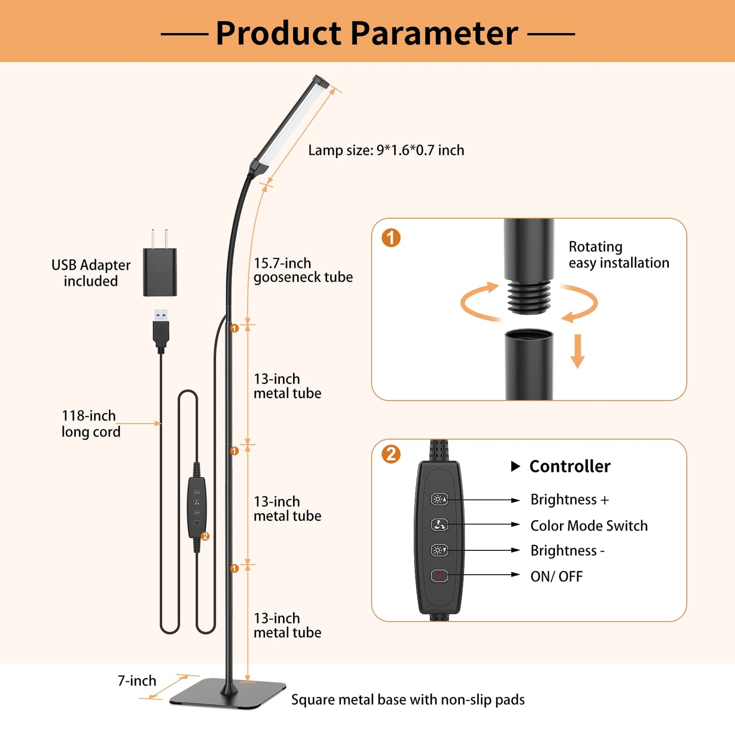 Floor Lamp, iFalarila Reading Lamps Floor Standing [120 LEDs with 3 Color Mode 3000K-6000K & 10 Brightness Setting] Dimmable Desk Light with Flexible Arm for Living Room Bedroom Office