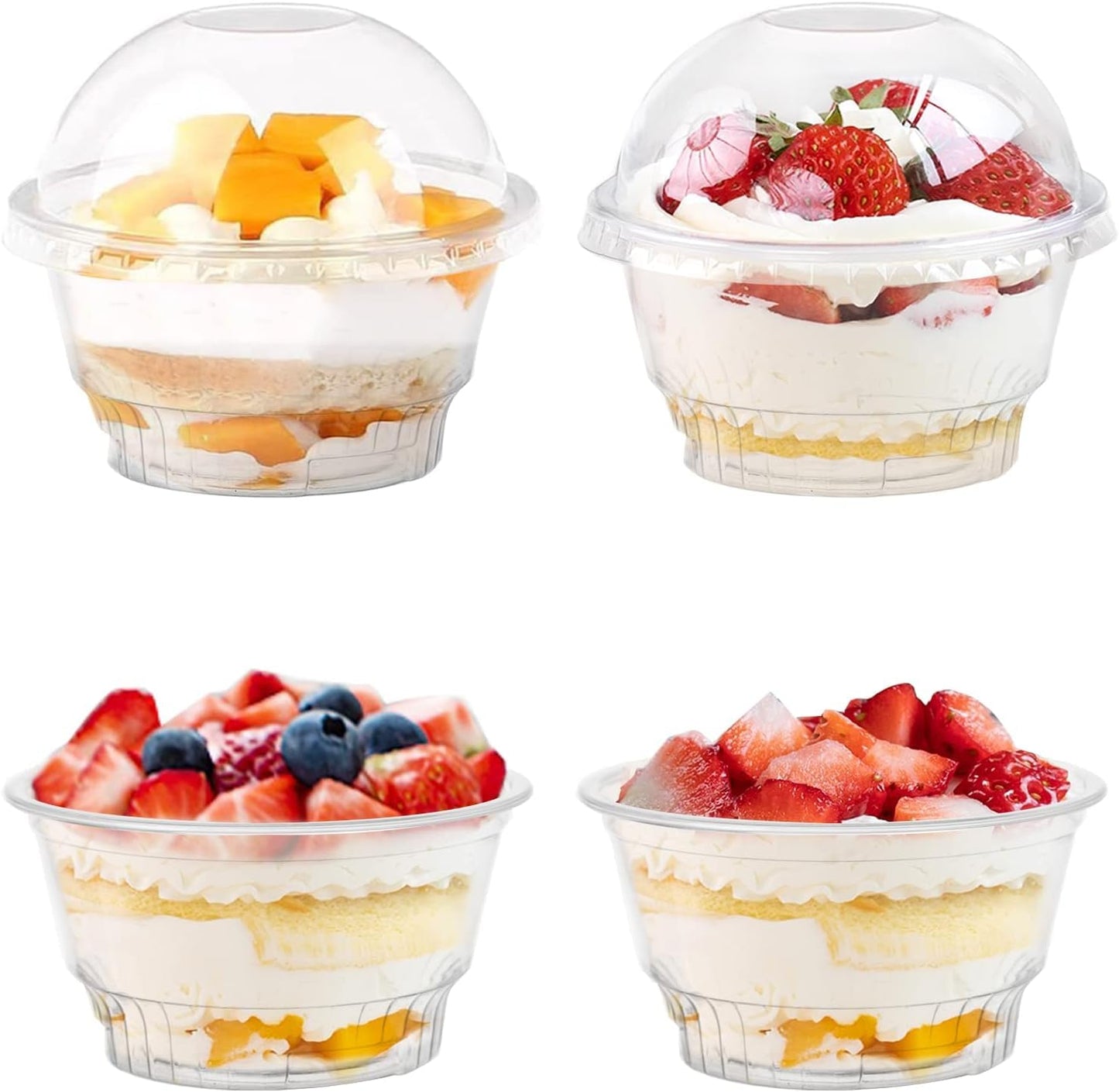 Lyellfe 100 Pack Dessert Cups with Dome Lids, 5 oz Clear Plastic Cup, Ice Cream Cups for Take Away Food Dessert Cupcake and Fruit
