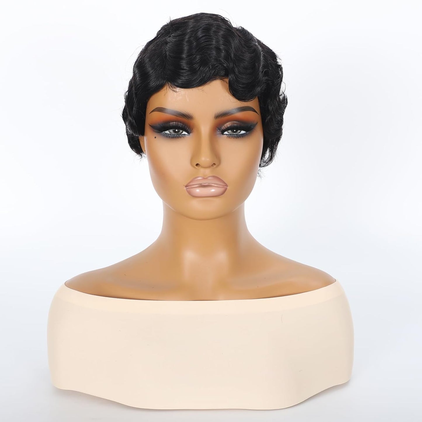 Fereowth Short Pixie Cut Wigs For Black Women Wig Finger Wave Wig Brazilian Human Hair Wigs Remy Human Hair Wig (black)