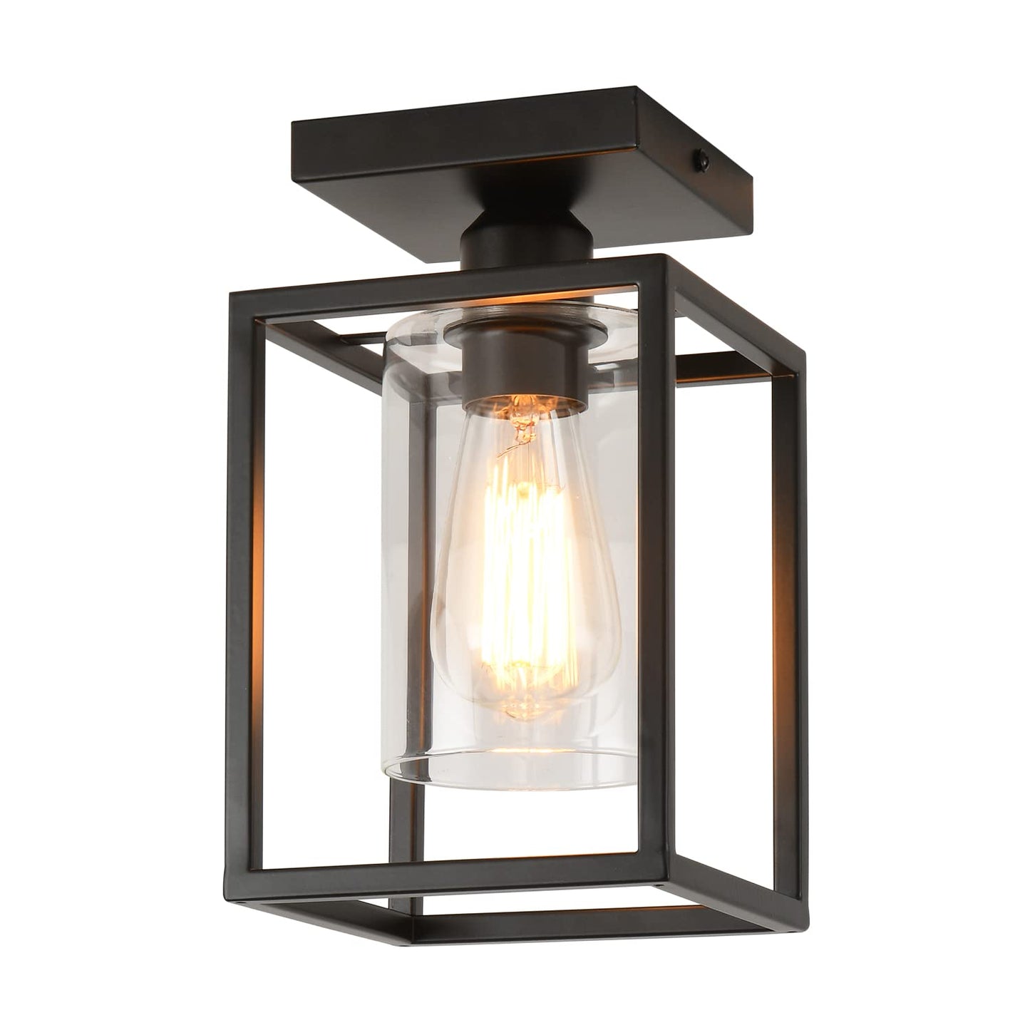 IHENGYANLT 1 Pack Semi Flush Mount Ceiling Light,Black Metal Frame Ceiling Light Fixture with Clear Glass Shade, Farmhouse Light Fixture for Kitchen Island Entryway Porch Foyer