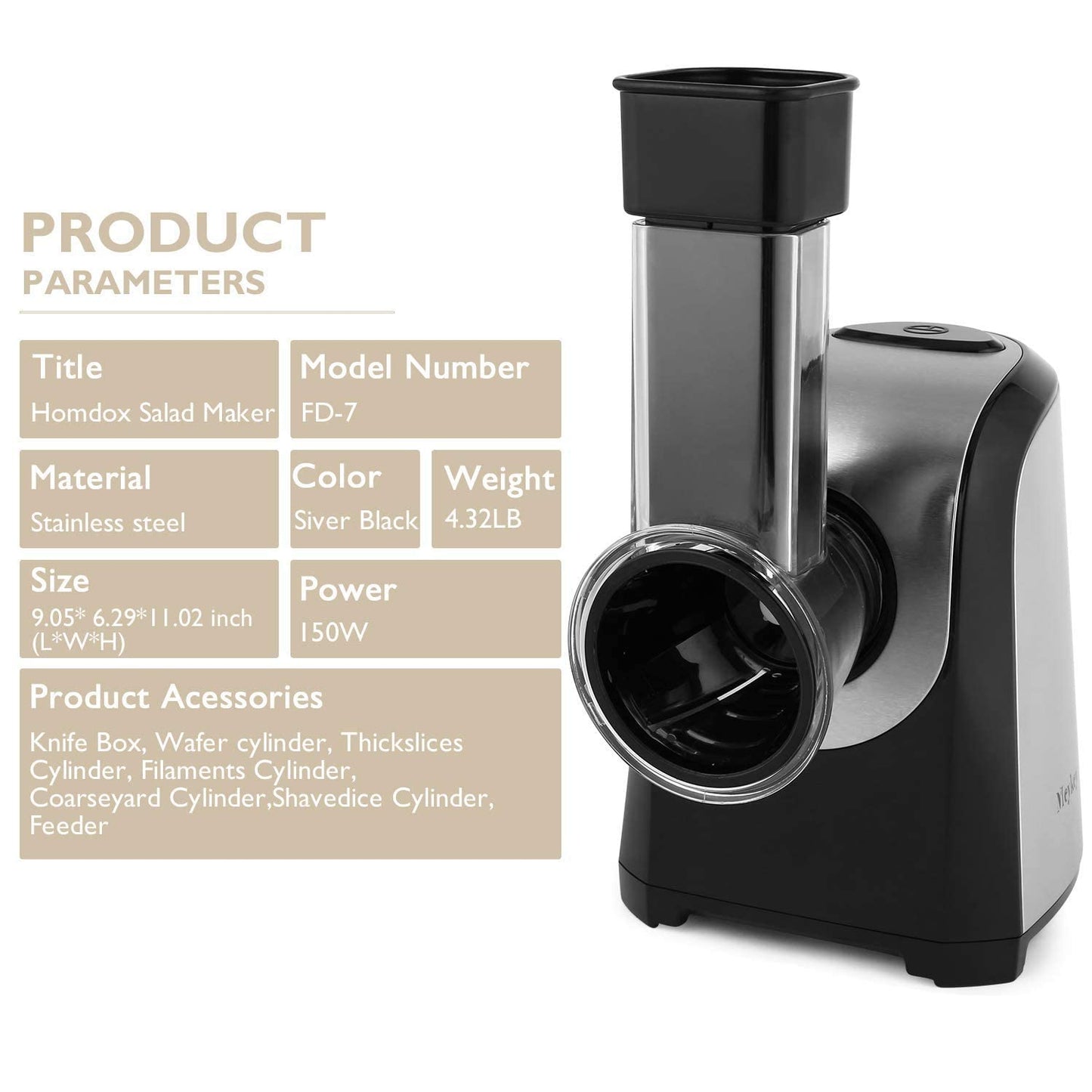 Professional Salad Maker, Electric Slicer Shredder/Graters/Chopper for Cheese, Carrot, Potato, Cucumbers