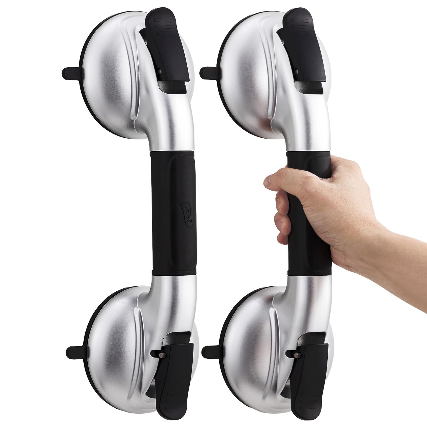 TAILI Grab Bars for Bathtubs and Showers,2 Pack Shower Handles for Elderly Suction,Maximum 330lbs,Shower Grab Bar with Upgraded Rubber Suction Cups, Safety Grip for Senior, No Drilling Removable,Black