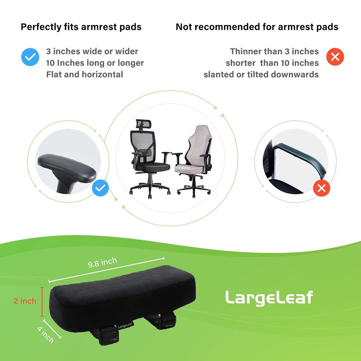 LargeLeaf Extra Thick Chair armrest Cushions Elbow Pillow Pressure Relief Office Chair Gaming Chair armrest with Memory Foam armrest Pads 2-Piece Set of Chair (Black)