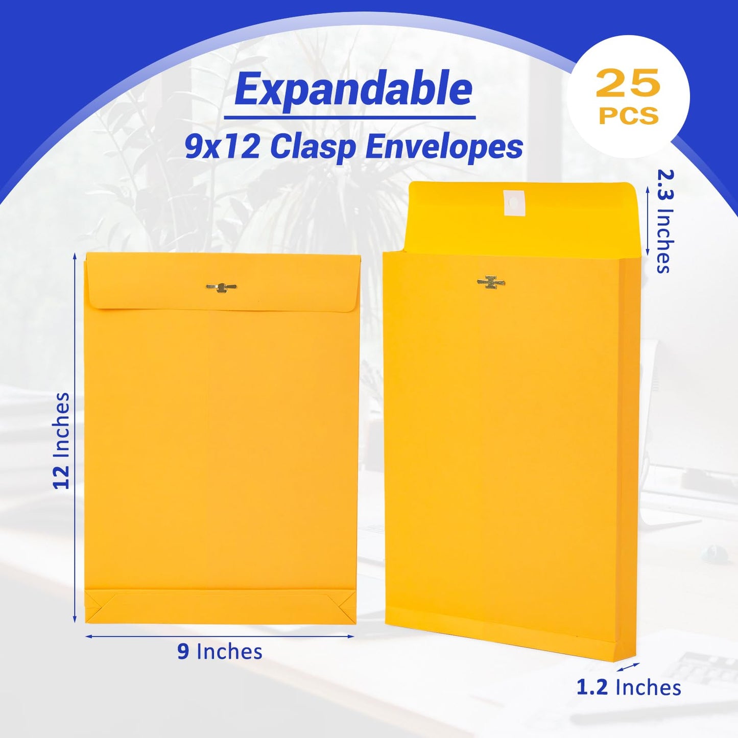 9x12 Expandable Clasp Envelopes 25 Pack, Goefun 180 GSM Heavyweight Large Kraft Manila Envelopes Expansion Mailer, for Home Office Business Storage and Organizing, with Extra-Large Capacity