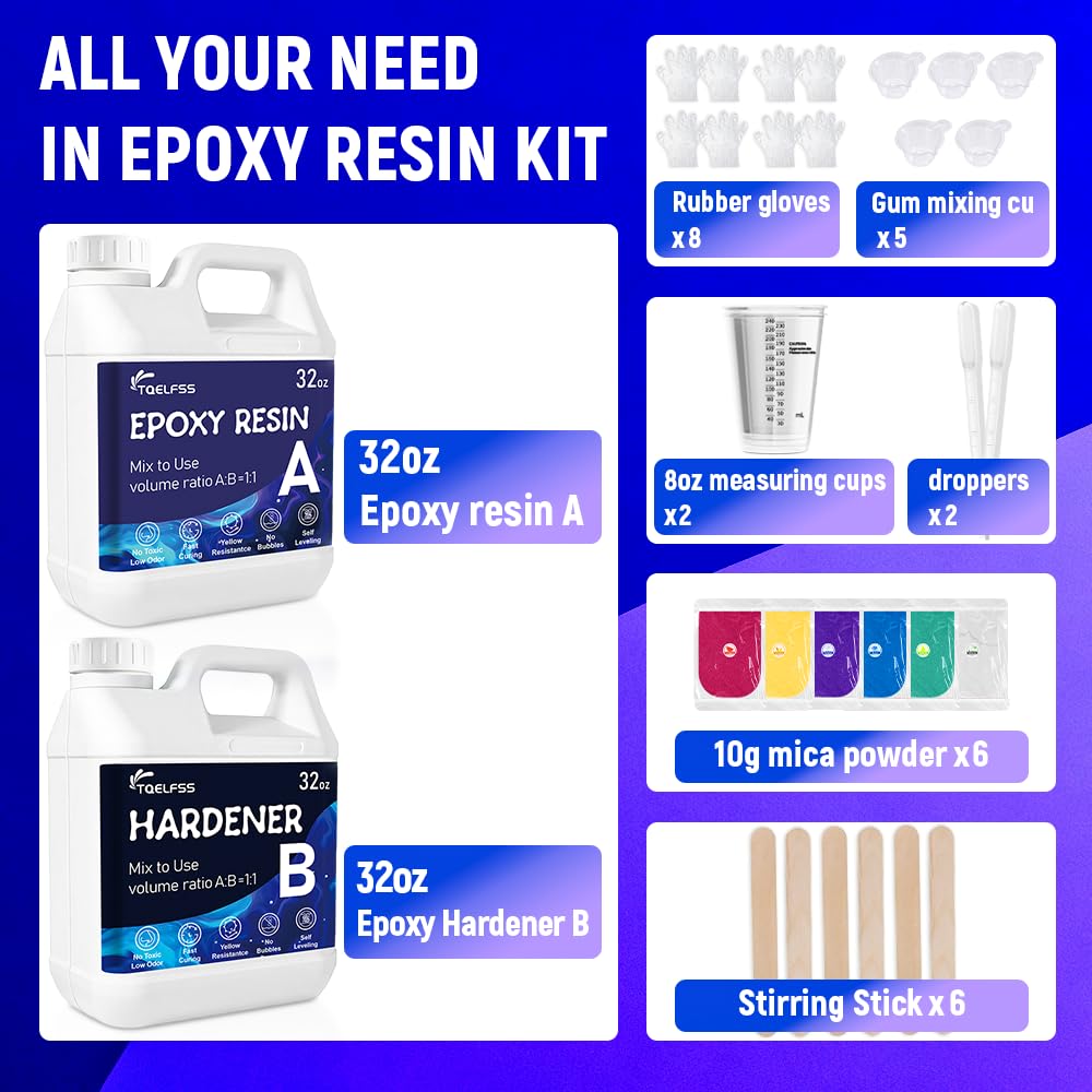 Epoxy Resin Kit 64oz,Clear Friendly Epoxy,Self-Leveling,Not-Yellowing & Bubbles Free High Gloss Resin for Coasters,Jewelry,Casting, Molding, Crafting and More(32Oz*2)