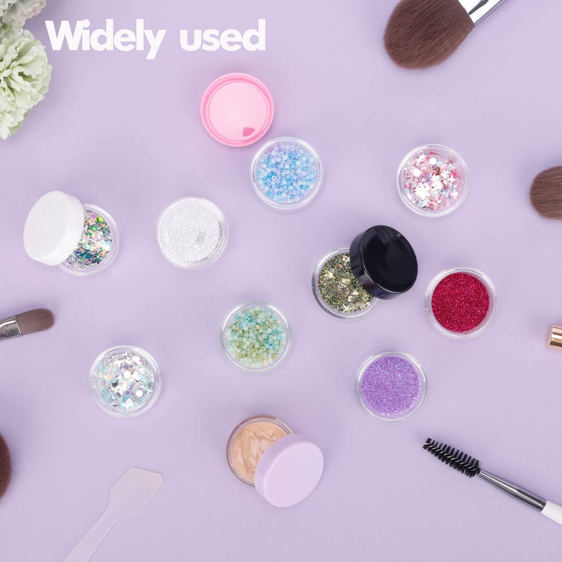 3 Gram Sample Containers with Lids, 200 Count Clear Sample Jars, Empty Lip Balm Containers, Mini Cosmetic Containers with Lids, Makeup Travel Containers with Labels, Mini Disposable Spatulas