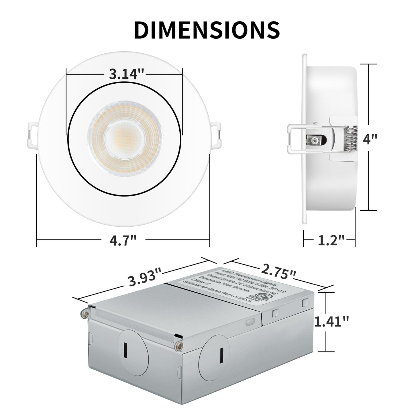 KnLnny Ware Gimbal Recessed Lighting 4 Pack, Ajustable Gimbal Recessed Ceiling Light with Junction Box,5 CCT(2700K-6500K) Selectable,9W 750LM,Dimmable,Airtight, ETL Listed