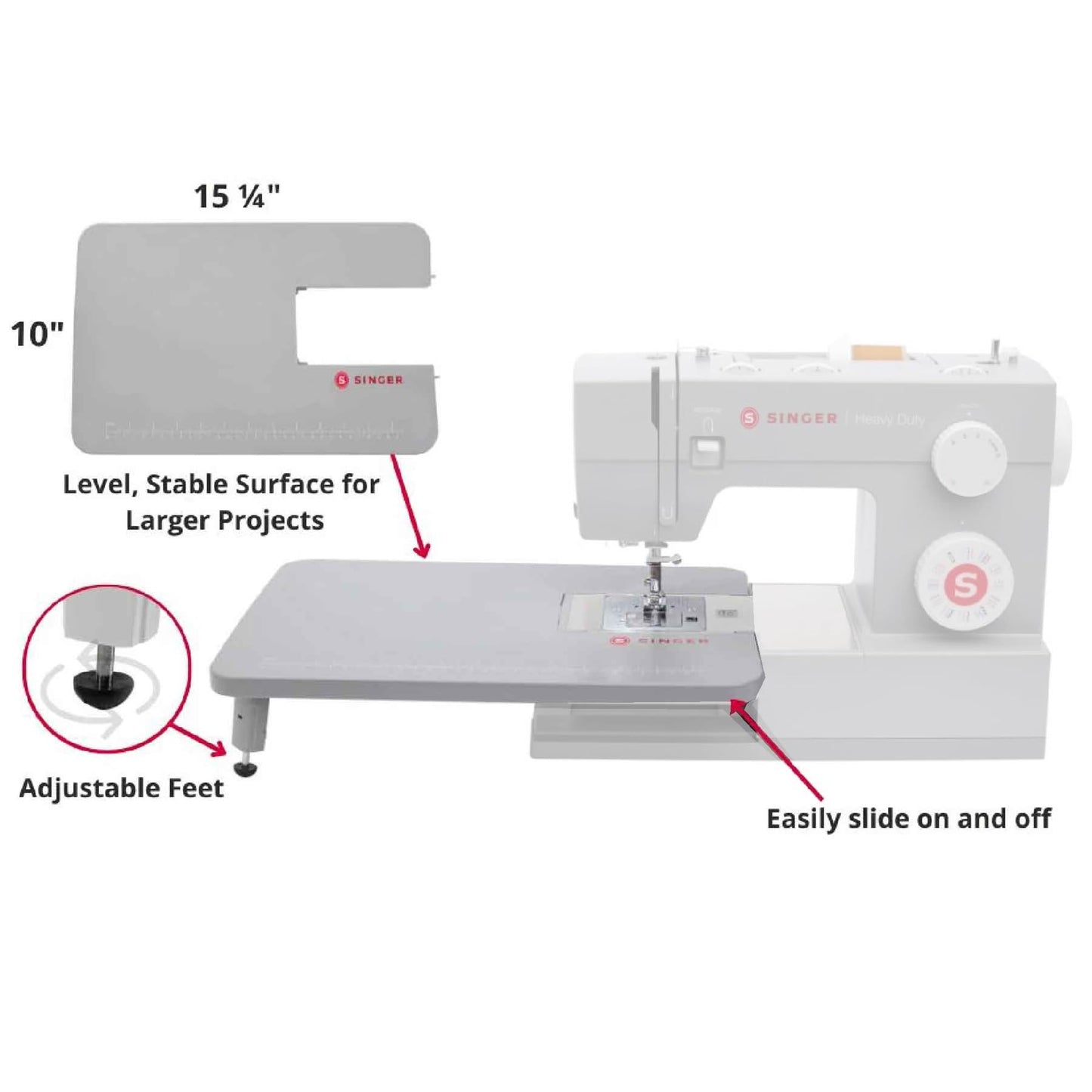 SINGER Gray Extension Table for Heavy Duty Mechanical Machines 4411, 4423, 4432, 4452, 5511, 5523, 5532, 6335 | Supports Larger Projects | Stable Surface with Foldable Leg