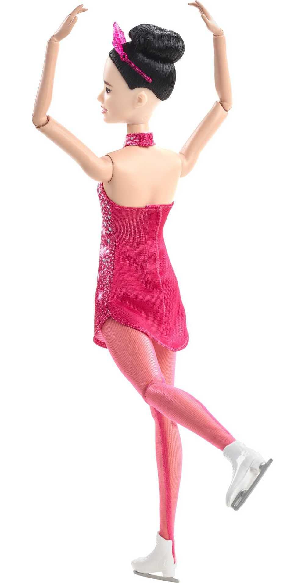 Barbie Winter Sports Ice Skater Brunette Doll (12 Inches) with Pink Dress, Jacket, Rose Bouquet & Trophy, Great Gift for Ages 3 and Up