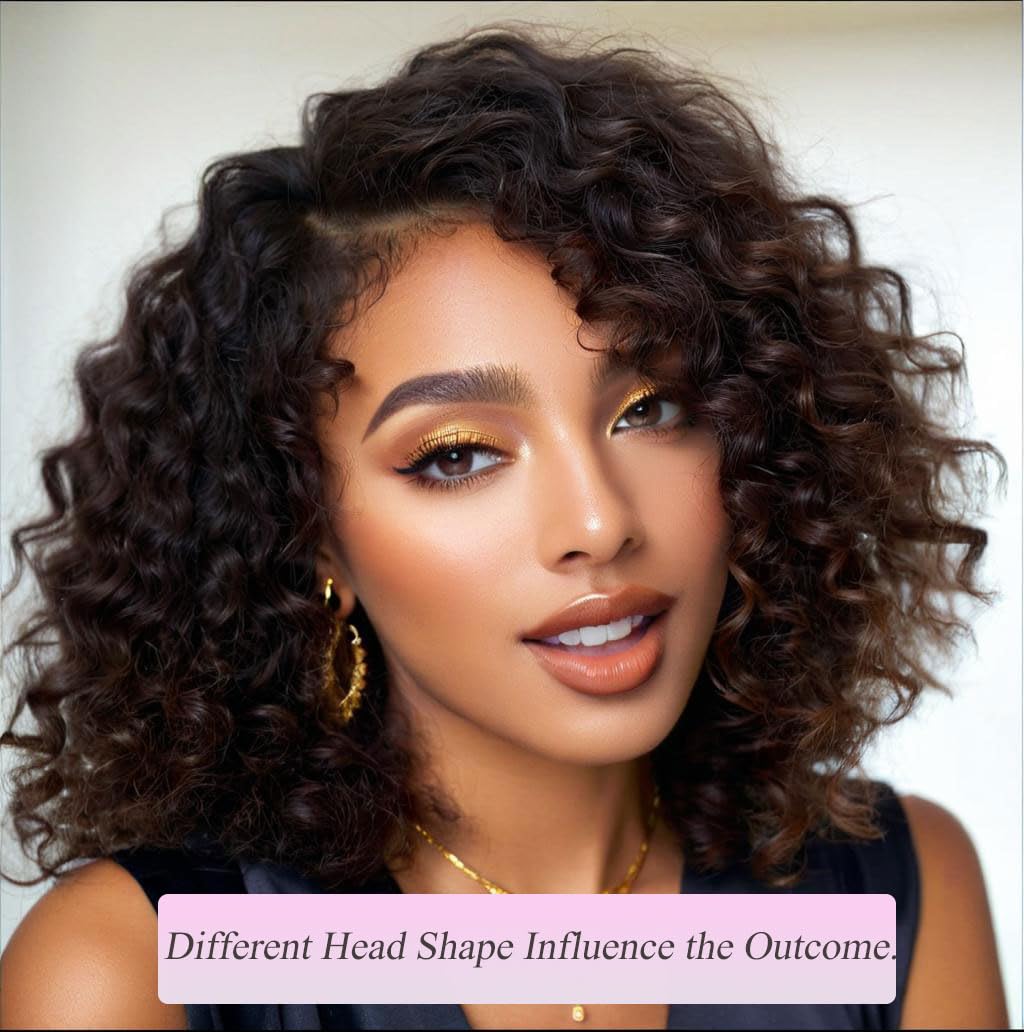 ManeMajesty Short Curly Wigs for Black Women Right Side Parting Lace Closure Wigs Human Hair Bob Deep Curly Wear and Go Glueless Wig 10A Deep Wave Wigs Natural Color 12 Inch