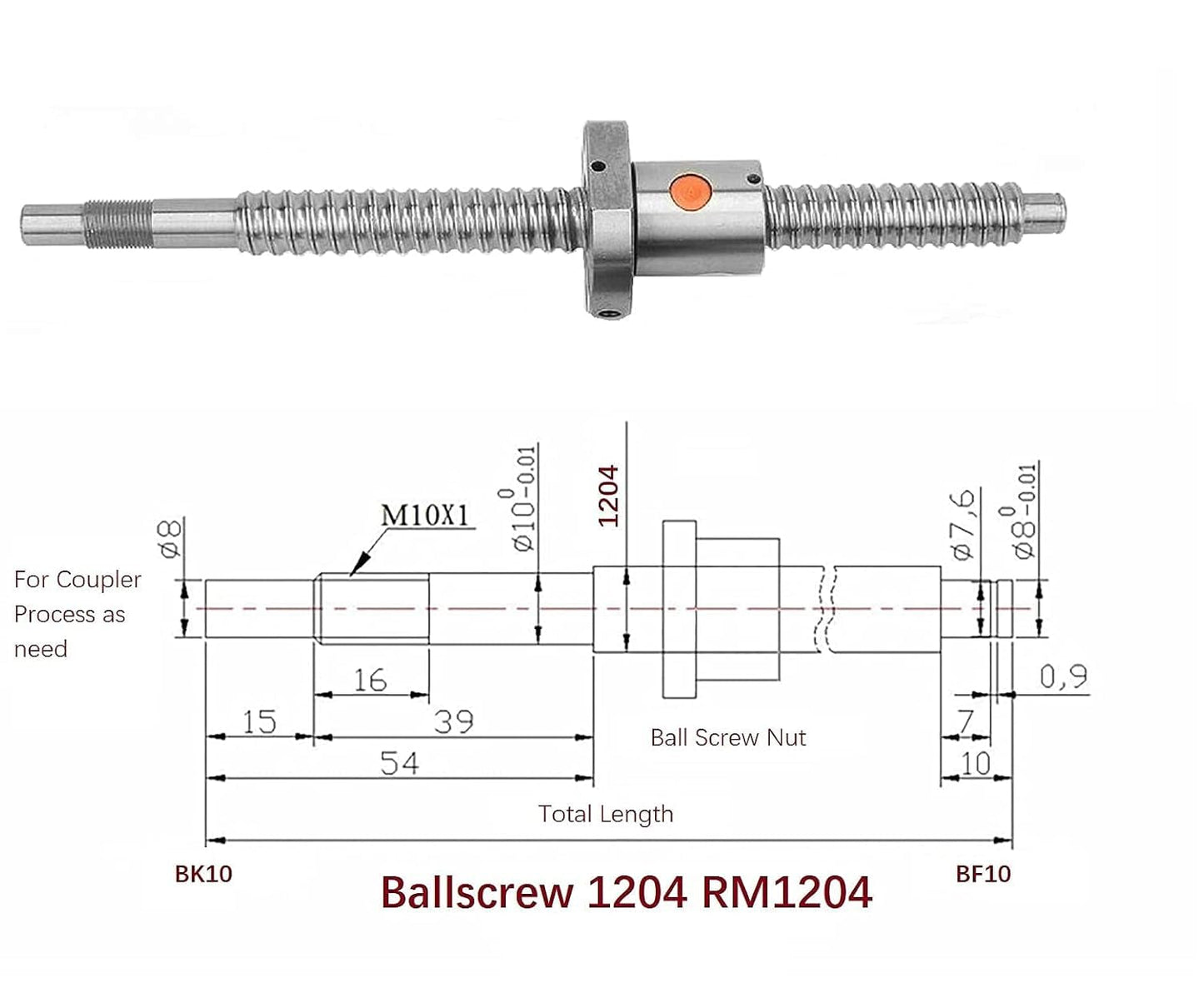 Mssoomm 12mm Ballscrew Kit SFU1204 RM1204 Anti-Backlash Ball Screw, length 15.75 inch / 400mm 4mm Pitch + Ball Screw Nut + BK/BF10 Bearing End Supports+ Coupler, High Precision Part for CNC Machine